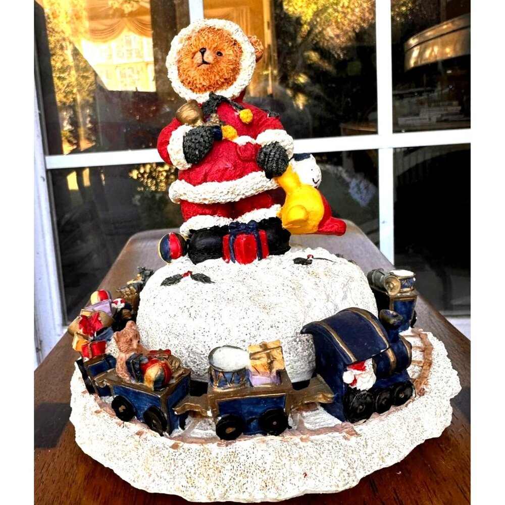 VTG Musical Bear with Train Wind Up Christmas Holiday Collection Santa N…